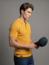 Potenza Turmeric Yellow Knitted Cotton Polo T-Shirt