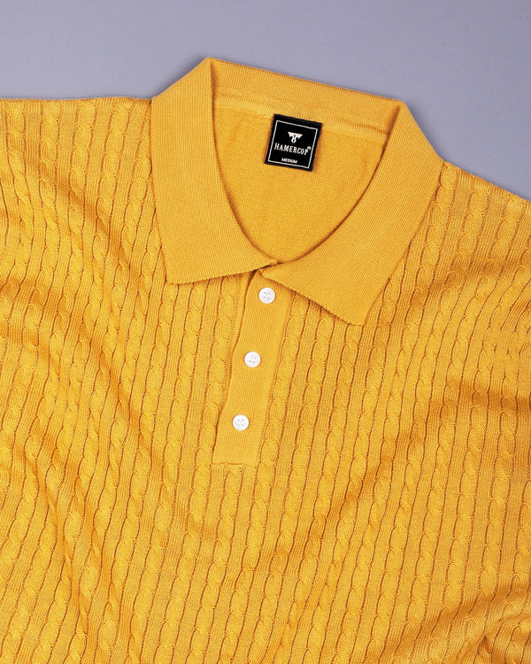 Potenza Turmeric Yellow Knitted Cotton Polo T-Shirt