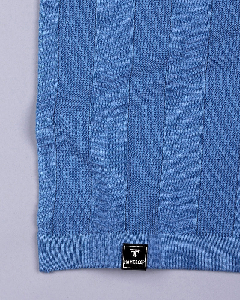 Wonder Steel Blue Knitted Cotton Polo T-Shirt