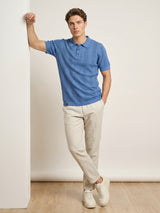 Wonder Steel Blue Knitted Cotton Polo T-Shirt