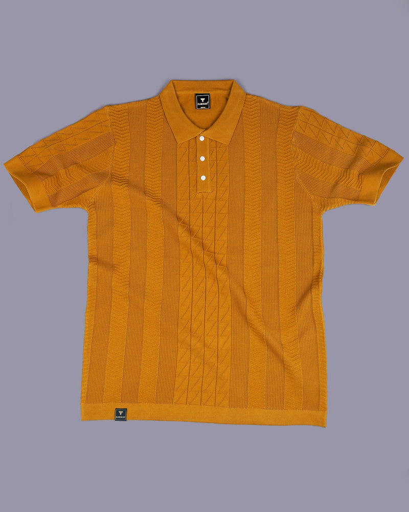 Wonder Goldenrod Yellow Knitted Cotton Polo T-Shirt