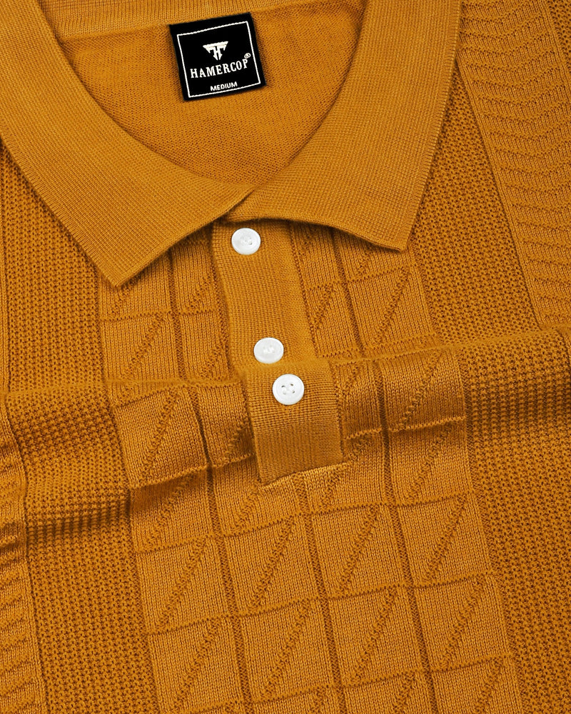 Wonder Goldenrod Yellow Knitted Cotton Polo T-Shirt