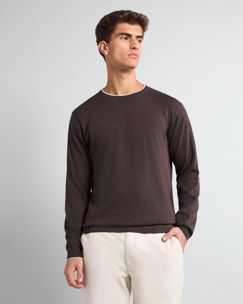 Vibrant Chocolate Brown Melange Knitted Cotton Full Sleeves T