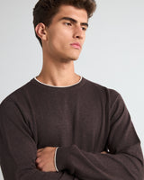 Vibrant Chocolate Brown Melange Knitted Cotton Full Sleeves T-Shirt