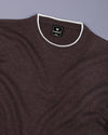 Vibrant Chocolate Brown Melange Knitted Cotton Full Sleeves T-Shirt