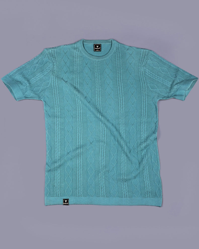 Triton Teal Green Knitted Cotton T-Shirt