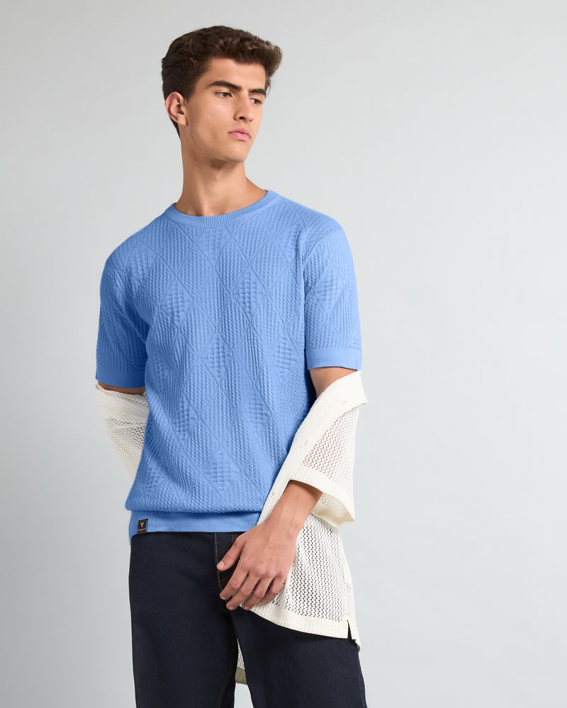 Lisson Ice Blue Knitted Cotton T-Shirt