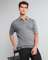 Binasco Gray Knitted Cotton Polo T-Shirt