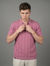 Binasco Onion Pink Knitted Cotton Polo T-Shirt