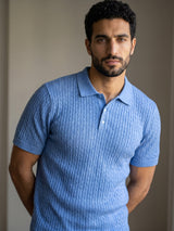 Potenza Baby Blue Melange Knitted Cotton Polo T-Shirt