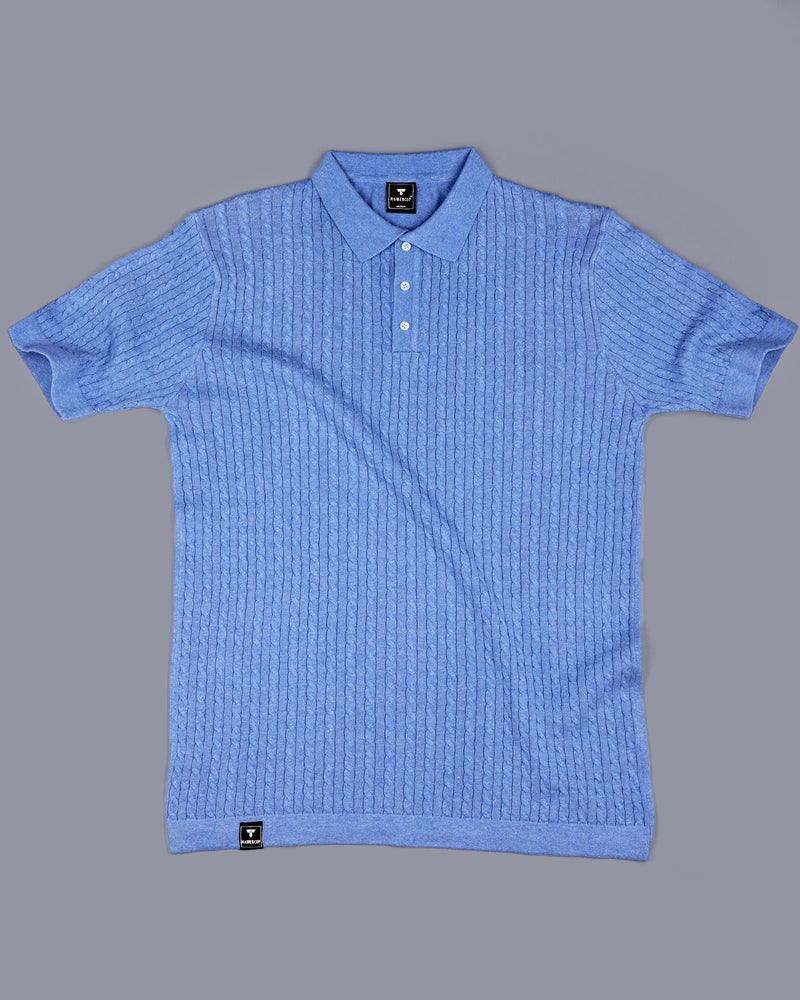 Potenza Baby Blue Melange Knitted Cotton Polo T-Shirt