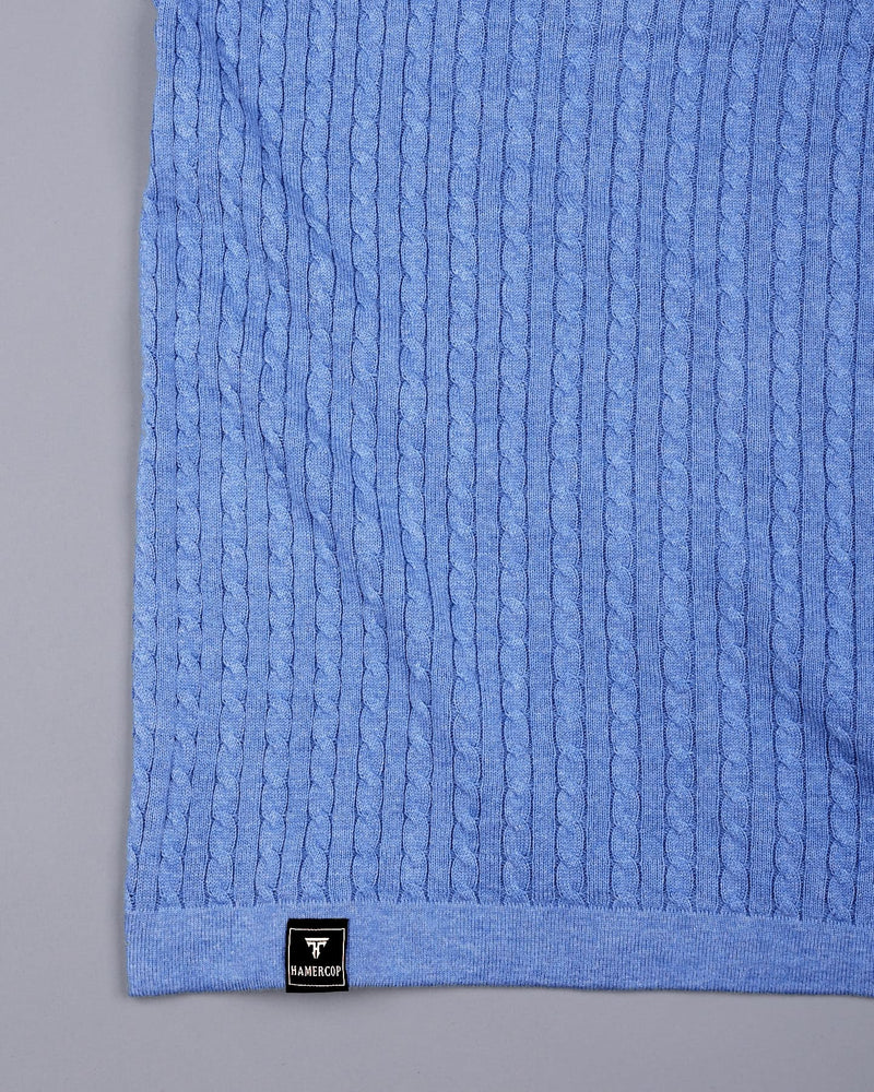 Potenza Baby Blue Melange Knitted Cotton Polo T-Shirt