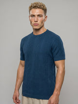Triton Peacock Blue Knitted Cotton T-Shirt
