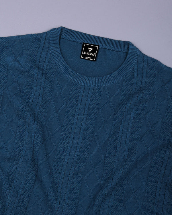 Triton Peacock Blue Knitted Cotton T-Shirt