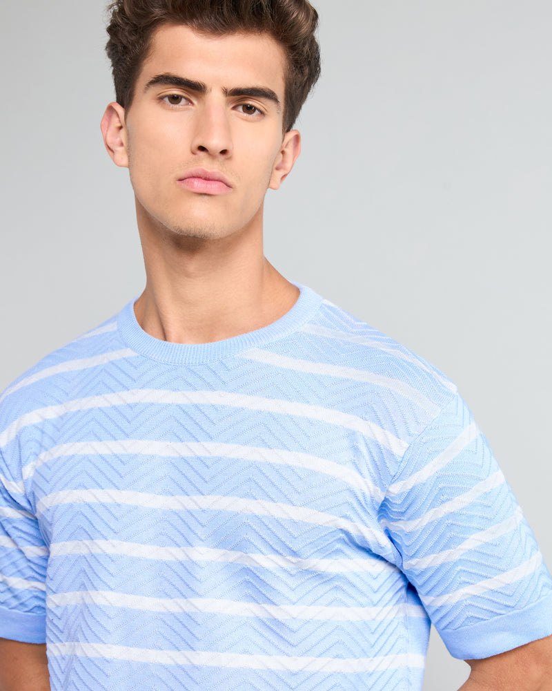 Parasail Ice Blue Knitted Cotton T-Shirt