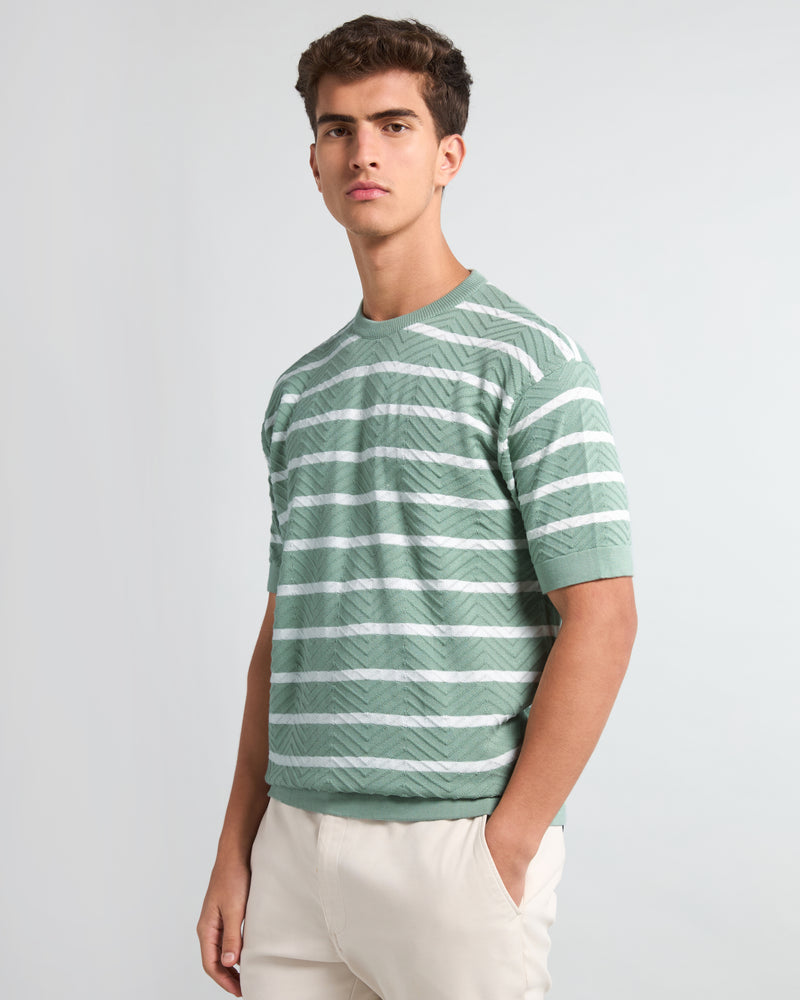 Parasail Pistachio Green Knitted Cotton T-Shirt