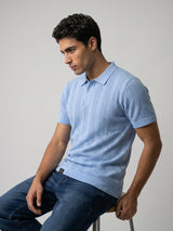 Binasco Ice Blue Knitted Cotton Polo T-Shirt