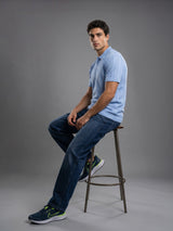 Binasco Ice Blue Knitted Cotton Polo T-Shirt