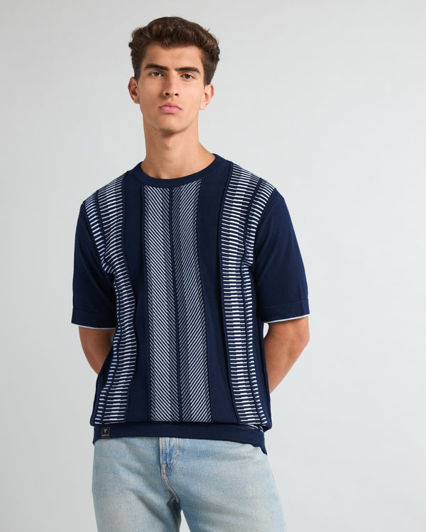 Infra NavyBlue Knitted Cotton Designer T-Shirt