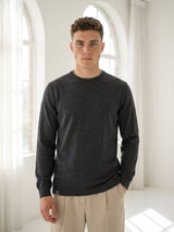 Vibrant Charcoal Black Melange Knitted Cotton Full Sleeves T-Shirt