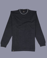 Vibrant Charcoal Black Melange Knitted Cotton Full Sleeves T-Shirt