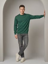 Vibrant Hunter Green Melange Knitted Cotton Full Sleeves T-Shirt