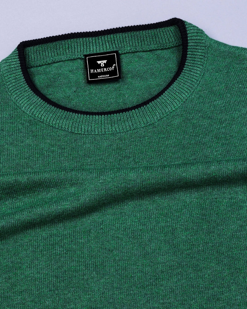 Vibrant Hunter Green Melange Knitted Cotton Full Sleeves T-Shirt