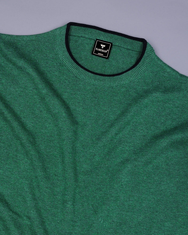 Vibrant Hunter Green Melange Knitted Cotton Full Sleeves T-Shirt