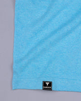 Vibrant Aqua Blue Melange Knitted Cotton Full Sleeves T-Shirt