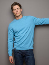 Vibrant Aqua Blue Melange Knitted Cotton Full Sleeves T-Shirt