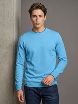 Vibrant Aqua Blue Melange Knitted Cotton Full Sleeves T-Shirt