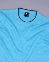 Vibrant Aqua Blue Melange Knitted Cotton Full Sleeves T-Shirt