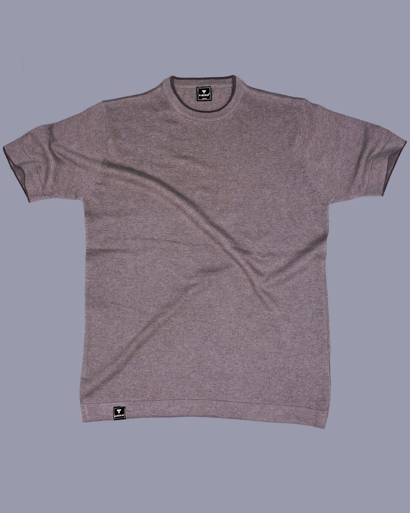 Thunder Driftwood Melange Knitted Cotton T-Shirt