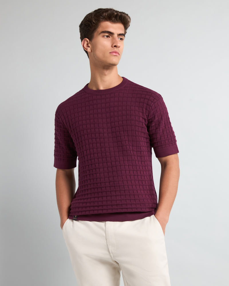 Krypton Wine Maroon Ice Cube Knitted Cotton T-Shirt