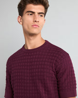 Krypton Wine Maroon Ice Cube Knitted Cotton T-Shirt