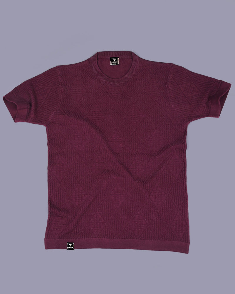 Lisson Wine Maroon Knitted Cotton T-Shirt