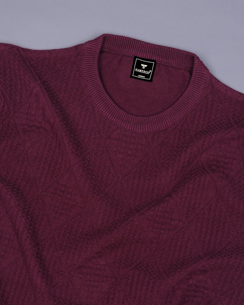 Lisson Wine Maroon Knitted Cotton T-Shirt