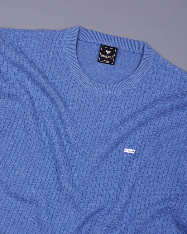 Infinite SkyBlue Knitted Melange Cotton T-Shirt