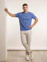 Infinite SkyBlue Knitted Melange Cotton T-Shirt