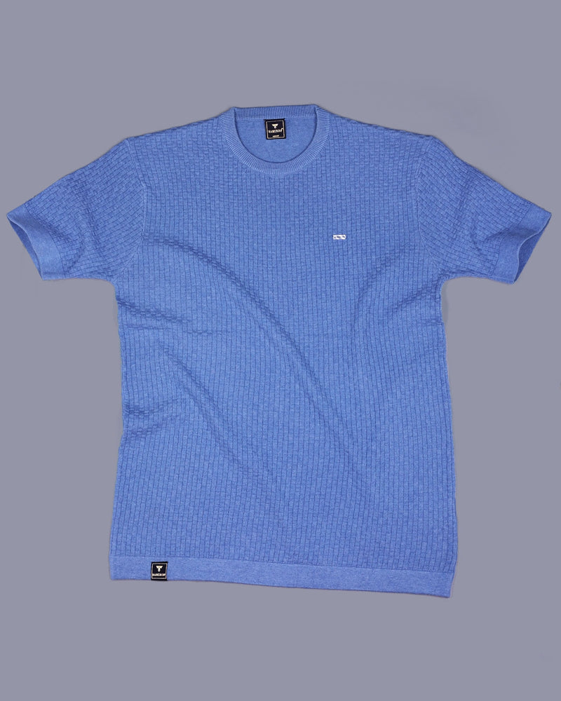 Infinite SkyBlue Knitted Melange Cotton T-Shirt