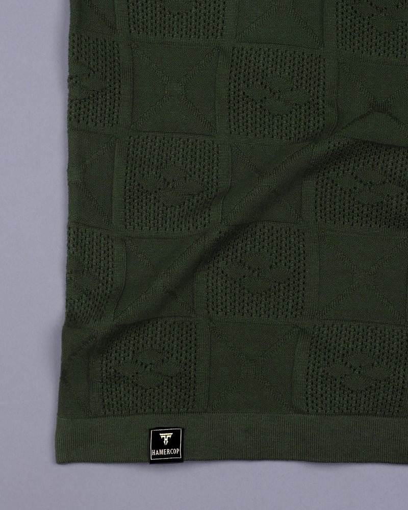 Bosstone Forest Green Knitted Cotton Zipper Polo T-Shirt