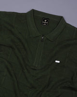 Bosstone Forest Green Knitted Cotton Zipper Polo T-Shirt