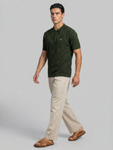 Bosstone Forest Green Knitted Cotton Zipper Polo T-Shirt