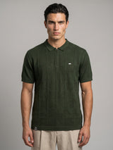 Bosstone Forest Green Knitted Cotton Zipper Polo T-Shirt