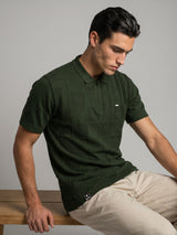 Bosstone Forest Green Knitted Cotton Zipper Polo T-Shirt