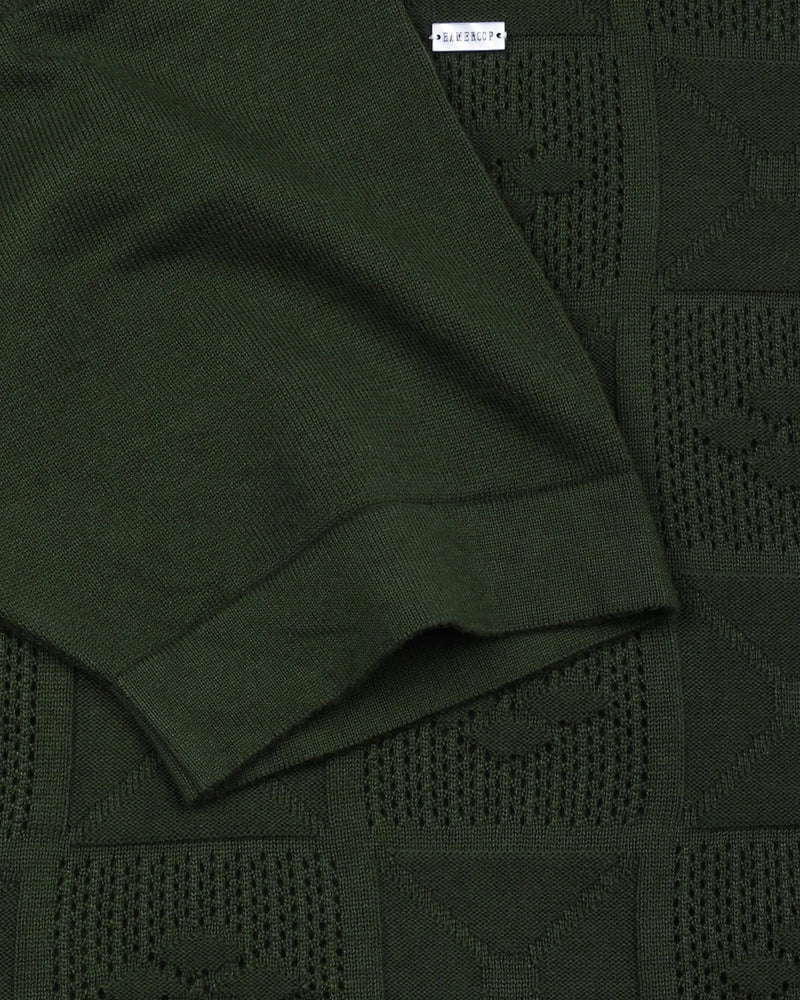 Bosstone Forest Green Knitted Cotton Zipper Polo T-Shirt