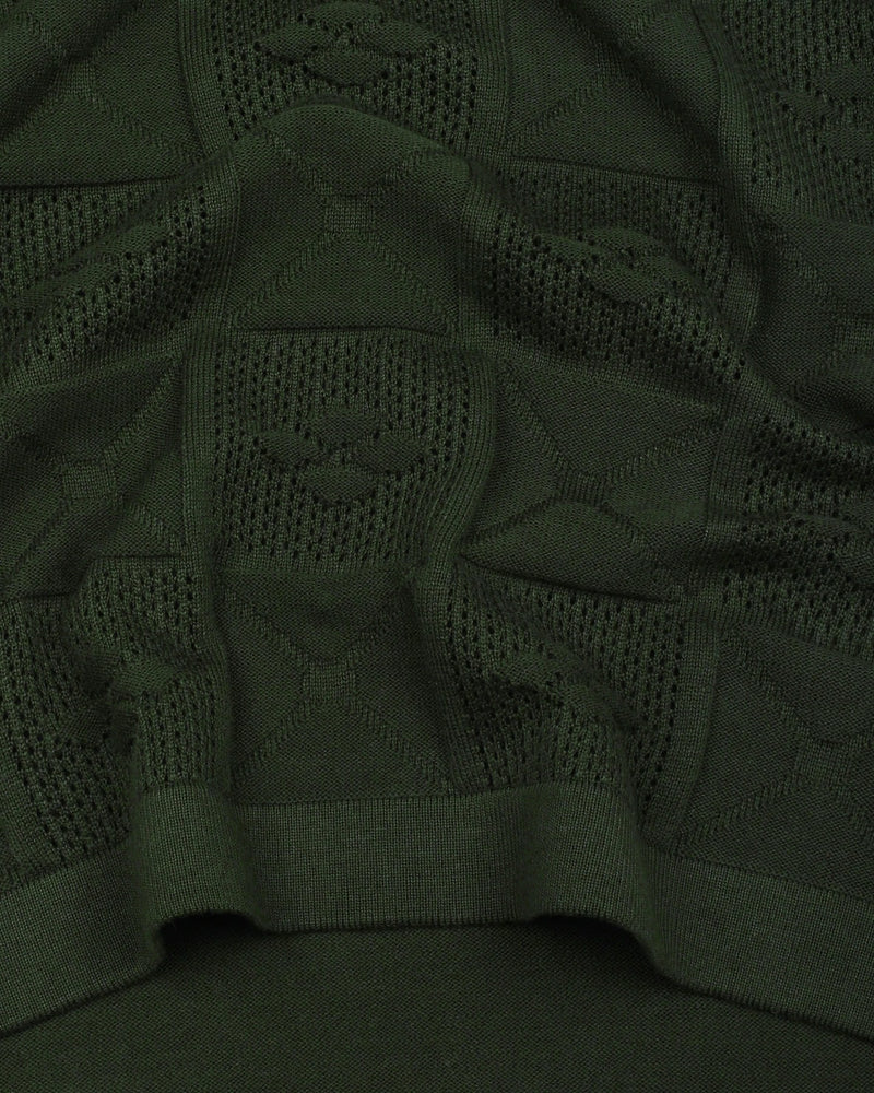 Bosstone Forest Green Knitted Cotton Zipper Polo T-Shirt