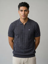 Bosstone Gray Knitted Cotton Zipper Polo T-Shirt