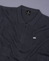 Bosstone Gray Knitted Cotton Zipper Polo T-Shirt