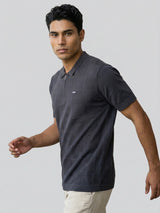 Bosstone Gray Knitted Cotton Zipper Polo T-Shirt
